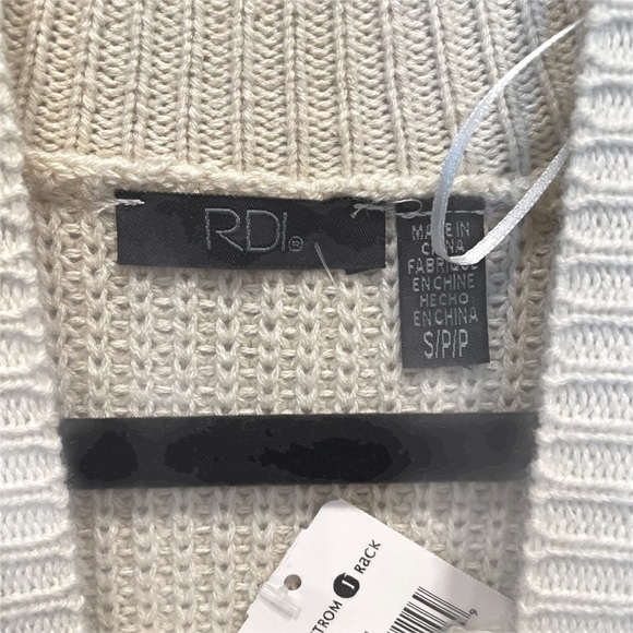 RDI Nordstrom Mock Neck Kangaroo Pocket Ribbed Tunic Sweater White Beach Tan New - Picture 4 of 7